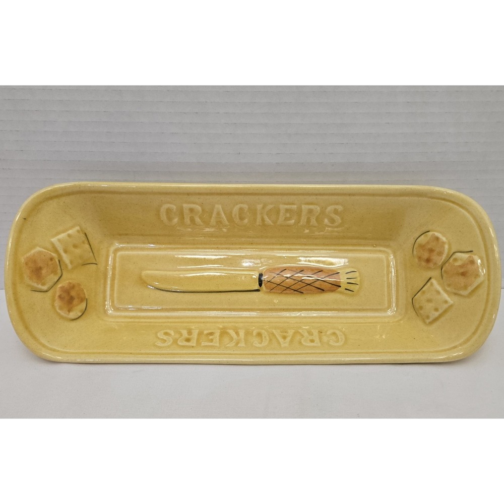 Vtg 1969 Los Angeles Potteries Yellow Ceramic Cracker Serving Tray MCM Calif #49